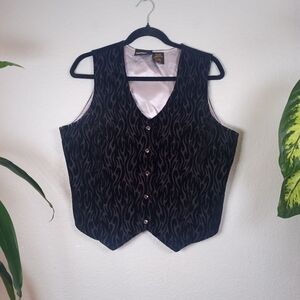 Harley Davidson Vintage 90s Black Velvet Raised Flames Embossed Logo Back Vest L